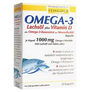 德国原装进口，Feingold Omega-3深海鱼鱼油软胶囊1000mg*20粒