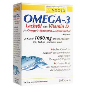 德國(guó)原裝進(jìn)口，F(xiàn)eingold Omega-3深海魚魚油軟膠囊1000mg*20粒