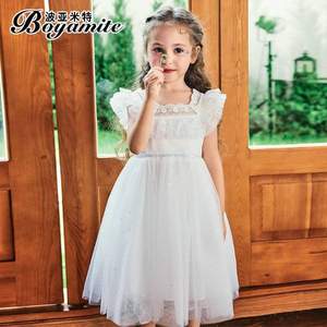 波亚米特 2022新款女童白色礼服公主裙洋气蕾丝连衣裙（110~150码）