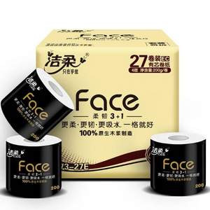 PLUS会员，洁柔 黑Face 加厚4层卷纸200g*27卷 *3件