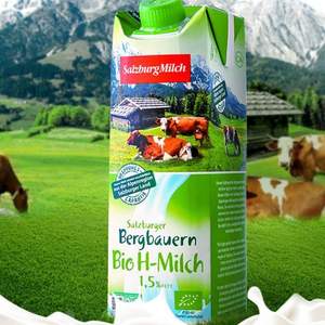 奥地利进口，SalzburgMilch 萨尔茨堡 部分脱脂有机纯牛奶 1L*6盒*2件