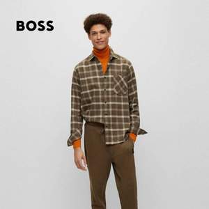 2022秋季新款，BOSS Hugo Boss 雨果·博斯 Riou 1 男士格紋棉質(zhì)法蘭絨長(zhǎng)袖襯衫 50476016