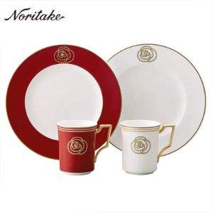 Noritake 则武 AIDAN GOLD系列 骨瓷马克杯餐盘套装4件 