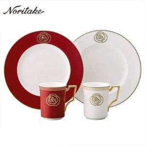 Noritake 則武 AIDAN GOLD系列 骨瓷馬克杯餐盤套裝4件 