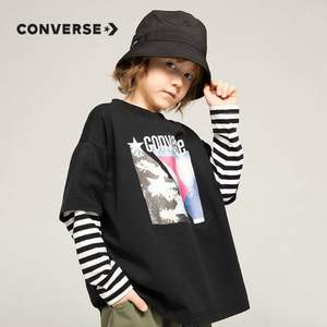 Converse 匡威 男童炸街長袖純棉假兩件T恤（120~160碼）2色