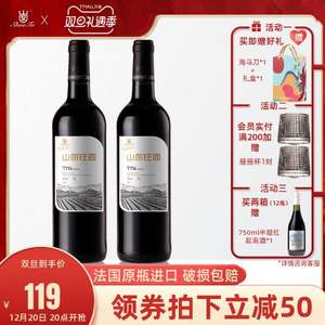 法国原瓶进口，山图 TY56 干红葡萄酒750mL*2瓶 赠礼盒+海马刀