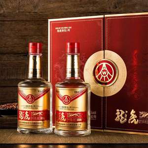 五粮液股份出品，龙虎竹荪酒·养生1号 52度浓香型白酒500mL*2瓶 精致对开礼盒  