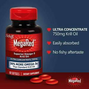 <span>0税费！</span>Schiff 旭福 MegaRed 富含Omega-3超浓缩南极磷虾油软胶囊750mg*80粒