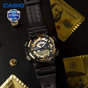 CASIO 卡西欧 AEQ-110BW-9A 双显防水黑金运动手表