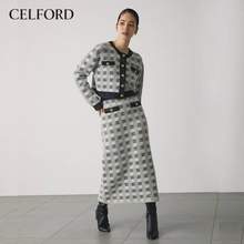 Cellford 女士羊毛格纹针织衫半身裙套装 CWNO225040