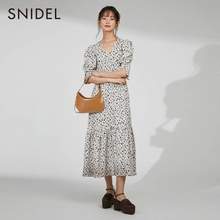 SNIDEL 女士V领印花泡泡袖连衣裙 SWFO224092  3色