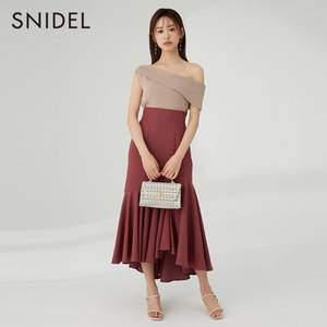 SNIDEL 2023夏新品女士纯色百褶高腰鱼尾半身裙 SWFS232002