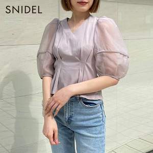 SNIDEL 2023夏新品女士V领泡泡袖褶皱衬衫SWCT231201 