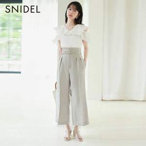 SNIDEL 2023夏新品女式荷叶领短袖露肩雪纺上衣 SWFB232082