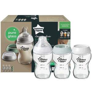 Tommee Tippee Closer to Nature系列 三合一新生儿防胀气玻璃奶瓶250mL*3个套装