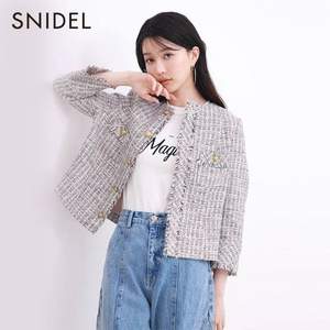 2023秋冬新品，Snidel 气质粗花呢金属扣小香风短外套SWFJ234086