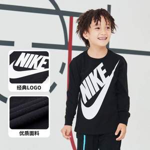 Nike 耐克 woosh logo 男童小童纯棉长袖T恤