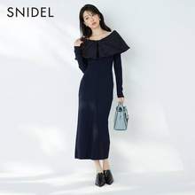 SNIDEL 2023冬季新款娃娃领收腰修身显瘦针织连衣裙 SWNO234125