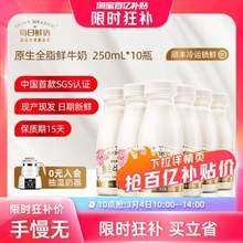 每日鲜语 全脂巴氏杀菌原生高品质鲜牛奶250mL*10瓶装