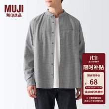 MUJI 无印良品 男式纯棉水洗牛津格纹立领长袖衬衫 ACA41C2A