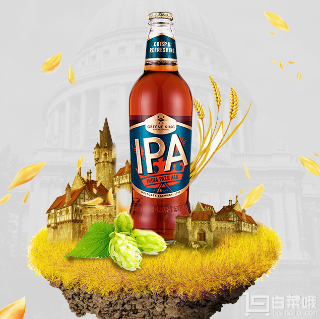 英国原装进口,greenking 格林王 ipa 印度淡色艾尔啤酒 500ml*6瓶*2件